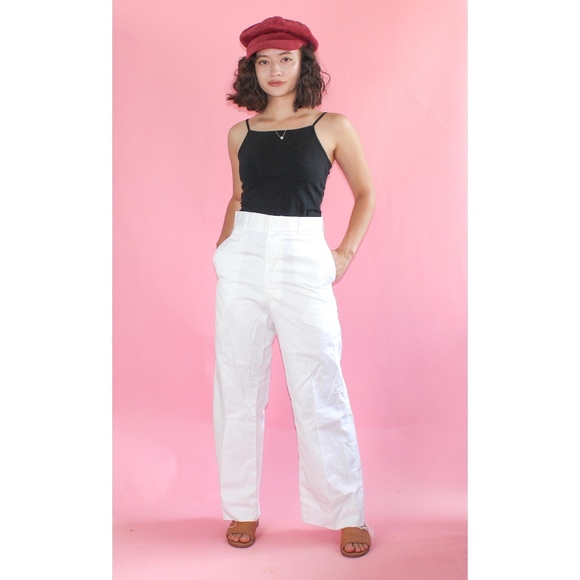 Vintage Pants - (288) VTG 1970s White High Waisted Pants